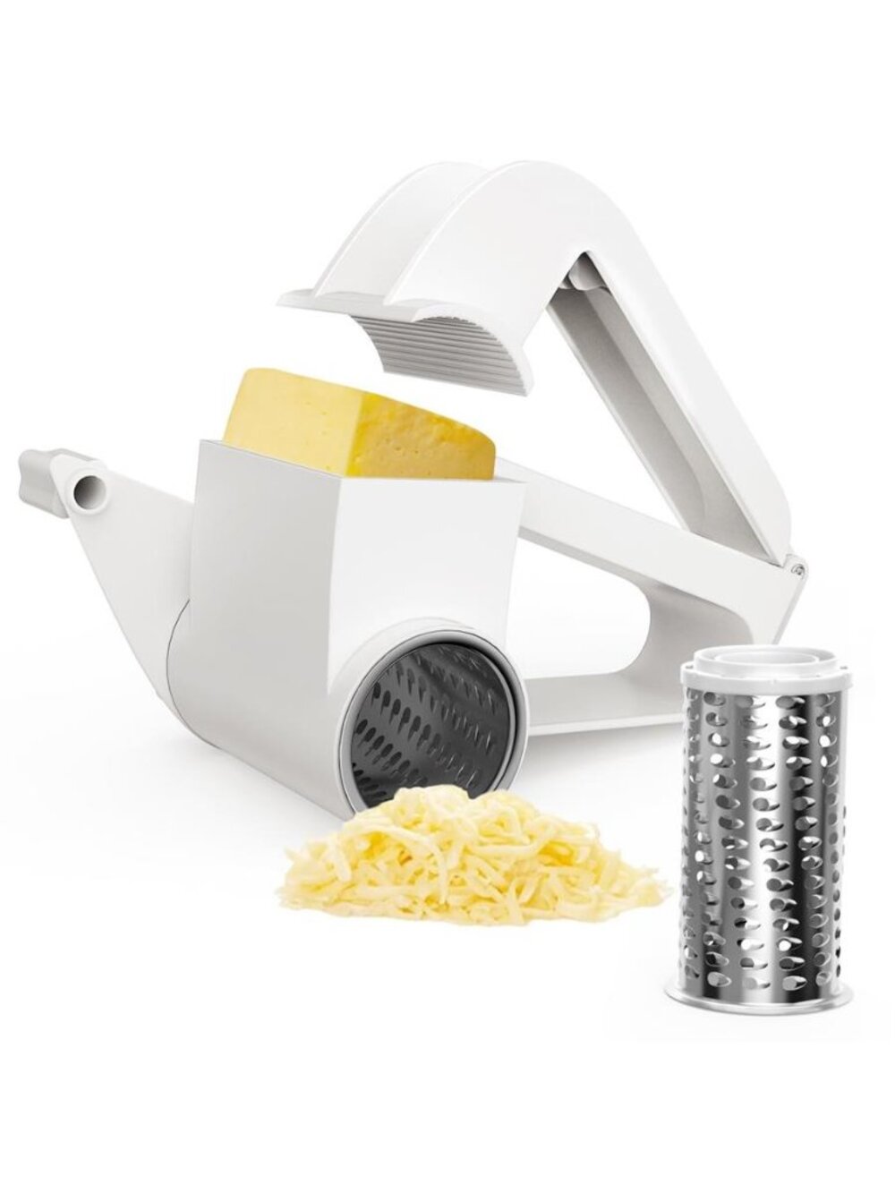 Cheese Grater with Handle, Rotary Grater,Vegetable, White, White
